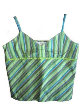 Y2K Tommy Hilfiger Green Striped Spaghetti Strap Cami, 100% Cotton, [Size XL]